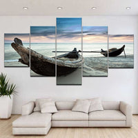 Cadre salon HD imprimé peinture 5 panneau en bois bateau mer paysage moderne photos décoration affiches