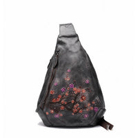Nouveau sacs bandoulière femmes fait main relief Floral rétro poitrine cuir véritable vachette