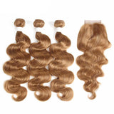 Brun Auburn Bundles de cheveux humains avec fermeture 4x4 KEMY HAIR 3 PCS Brésil