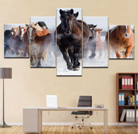 Tableau Pentaptyque Décor Toile Peinture HD Imprimée 5 Pièces Animal Cheval Mur Art