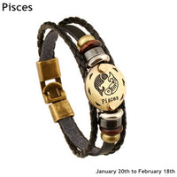 Bracelet Unisexe Vintage Bracelets D'amitié,Charme Bijoux 12 Constellations En Cuir