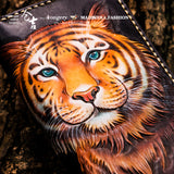 Portefeuille en cuir pour hommes tigre longue fermeture à glissière sac à main gravure