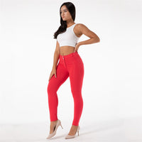 Pantalon Melody Red Skinny Leggings Coton Femme Workout Jegging Mi Taille Collants