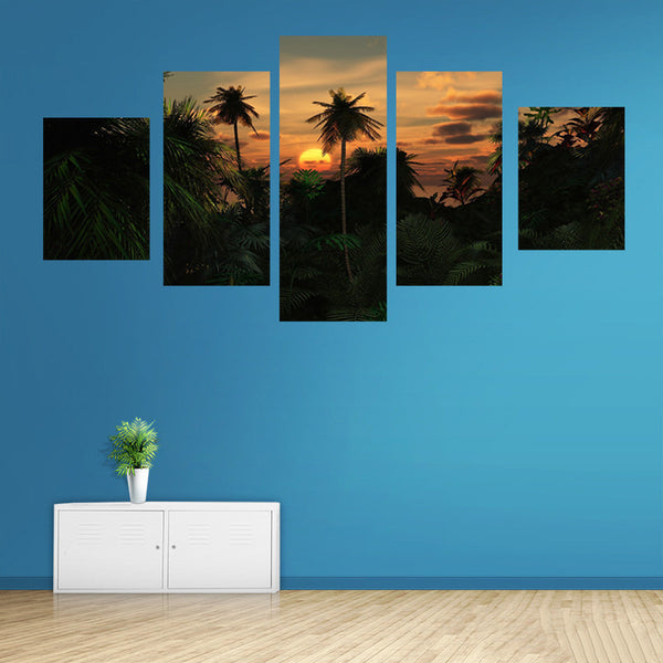 Tableau Polyptyque HD Impression Poster Décoration 5 Pièces Tropical Cocotiers Pays