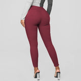 Pantalon crayon femme Sexy Skinny Stretch couleur unie Leggings pantalon taille haute