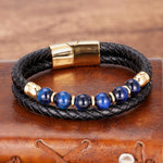 Bracelets de perles d'oeil de tigre bleu naturel hommes fermoir magnétique acier inox