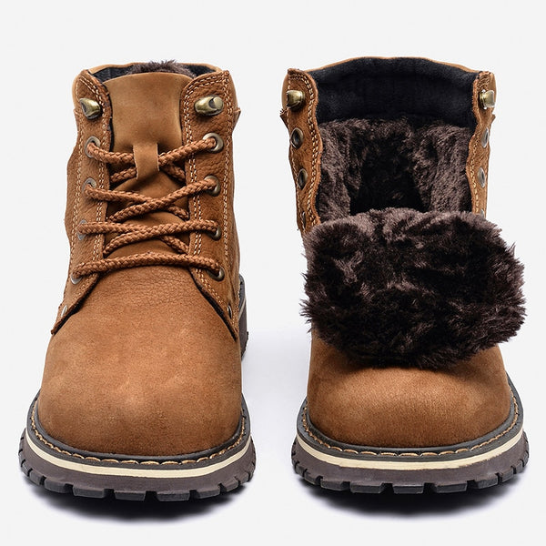 Bottes d'hiver pour hommes en cuir véritable faites à la main chaude chaussures d'hiver