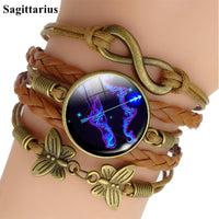 12 signe du zodiaque Bracelet en cuir tissé Verseau Poissons Bélier Taureau Constellation