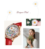 Montres femme de luxe étanche Quartz bracelet saphir évider fleur cadran bracelet en cuir
