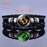 Bracelet en cuir lumineux 12 Constellation zodiaque pour unisexe en corde tressée