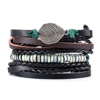 Bracelets Pour Hommes Mode 3-4pcs / Sets Vintage Ancre, Feuille, Hibou, En Cuir Noir