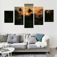 Tableau Polyptyque HD Impression Poster Décoration 5 Pièces Tropical Cocotiers Pays