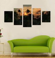 Tableau Polyptyque HD Impression Poster Décoration 5 Pièces Tropical Cocotiers Pays