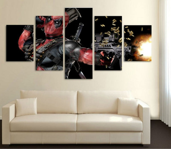 Deadpool masque pistolet image film photos affiche peinture 5 pièces toile imprimée