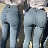 Jeans femme taille haute Slim Fit Stretch Denim pantalon bleu rétro lavé mode Sexy