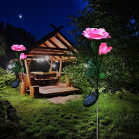 Magnifique Réaliste Lampe Solaire Fleur Rose Lumière Étanche Jardin Pelouse 4 Saisons