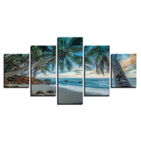 Tableau Modulaire Toile Photos Moderne HD Impression 5 Pièces Cocotiers Des Caraïbes