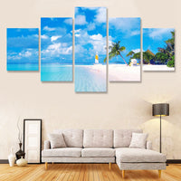 Tableau HD Décor Paysage Tropical Island Beach Palm 5 Panneaux Toile Peinture Affiches