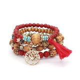 Bracelet 4 pièces/ensemble perles de bois gland à breloques brin Stretch Yoga