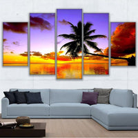 Tableau Déco HD Moderne Peinture Cadre Art Affiche Mur 5 Panneaux Palmiers Paysage