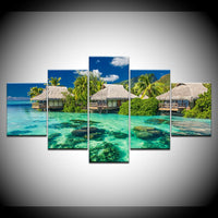 Magnifique Tableaux 5 Panneaux Modulaire Décoration Salon Iles Resort Impressions HD