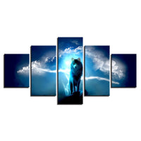 Tableau Loup Bleu Lumière Toile Impressions HD Modulaire Image 5 Panneaux Animal