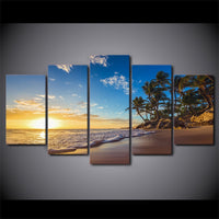 Tableau HD Imprimé Photos Murales 5 Pièces Toile Peinture Coucher De Soleil Tropical