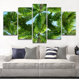 Tableau HD 5 Panneaux Toile Peinture  Palmier Vert Paysage Modulaire Image Oeuvre