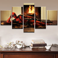 Tableau HD Imprimé Moderne Peinture Toile Modulaire 5 Panneau Drôle Deadpool