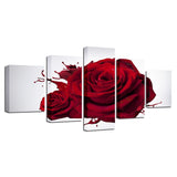 Tableau HD Imprimé Moderne 5 Pcs Modulaire Magnifique Fleurs Rose Rouge Valentine