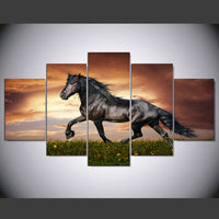 Imprimer HD Moderne Peinture Modulaire Photos 5 Panneau Running Black Horse Cadre