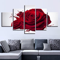 Tableau HD Imprimé Moderne 5 Pcs Modulaire Magnifique Fleurs Rose Rouge Valentine