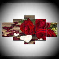 Tableau Imprimé Toile Peinture HD Romantique Saint Valentin 5 Panneau Belles Roses