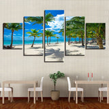 Tableau HD Modulaire Toile Peinture 5 Panneaux Cocotiers Arbres Plage Mur Art