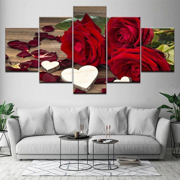 Tableau Imprimé Toile Peinture HD Romantique Saint Valentin 5 Panneau Belles Roses