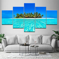 Tableau Déco HD Peinture Photo Impression Toile 5 Pièces Bleu Ciel Île Paysage Marin