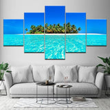 Tableau Déco HD Peinture Photo Impression Toile 5 Pièces Bleu Ciel Île Paysage Marin