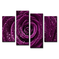 Tableau Floral HD Imprimé Toile Décor Salon 4 Pièces Magnifique Fleur Rose Violet Rosé