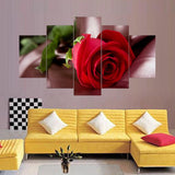 Tableau Déco Moderne HD Mur Art Imprimé Toile 5 Panneau Rouge Rose Pour Salon