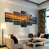Cadre HD Décor Toile Peinture 5 Panneaux Coucher Du Soleil Paysage Marin Photos