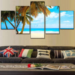 Tableau HD Mur Art Paysage De Mer 5 Pièce Plage Et Arbres De Noix De Coco Affiche