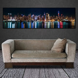 Superbe Toile Panoramique Imprimée Photo Ville De New York La Nuit Affiches Mur Art