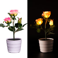 Magnifique Lumière Solaire Fleur Rose Bonsai 2 LED Artificielle Pot De Fleur Bonsaï