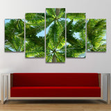 Tableau HD 5 Panneaux Toile Peinture  Palmier Vert Paysage Modulaire Image Oeuvre