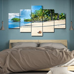 Tableau HD Décoratif Toile Calligraphie Peinture 5 Panneaux Tropical Palmiers Affiche