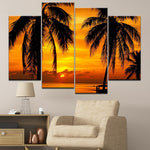 Tableau HD Mur Art Toile Peintures 4 Pièces Coucher Du Soleil Plage Paysage Marin