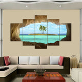 Magnifique HD Tableau Effet 3D 5 Pcs Azur Ocean Island Palmier Cocotier Paysage Déco