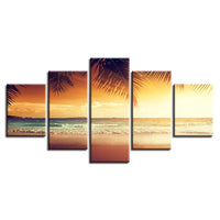 Tableau HD Imprimé Photos Mur Art 5 Pièces Plage Et Palmier Soleil Paysage Marin