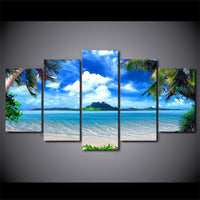 HD Imprimer Toile Mur Art Photos Moderne Salon 5 Panneaux Plage Bleu Palmiers Décor