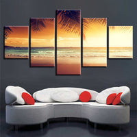 Tableau HD Imprimé Photos Mur Art 5 Pièces Plage Et Palmier Soleil Paysage Marin